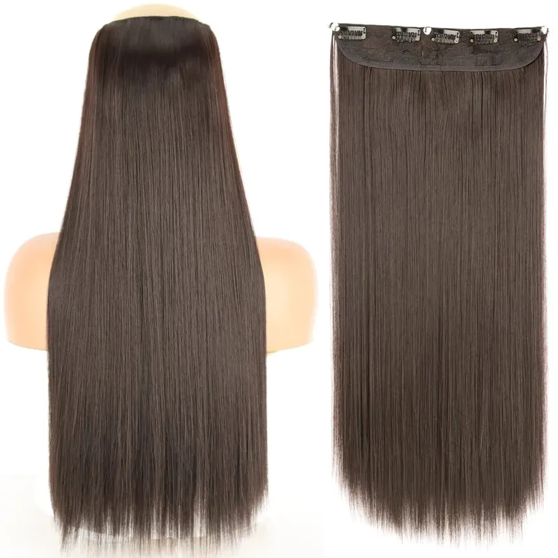 32inch Synthetic Hair Extensions One Piece 5 Clips Long Straight High Temperature Fiber Black Brown Hairpiece — image 13