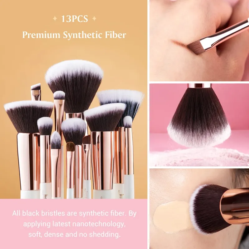 Jessup conjunto de pincéis de maquiagem profissional, 6-25 peças, pincel de maquiagem, base sintética natural, pó iluminador, branco pérola t215 — image 4