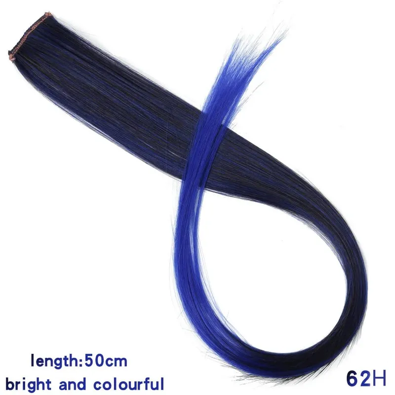 22" Synthetic Long Straight Rainbow Highlight Colored Hair Extensions Clip In One Piece Ombre Pink Purple Green Yellow For Wome — image 29