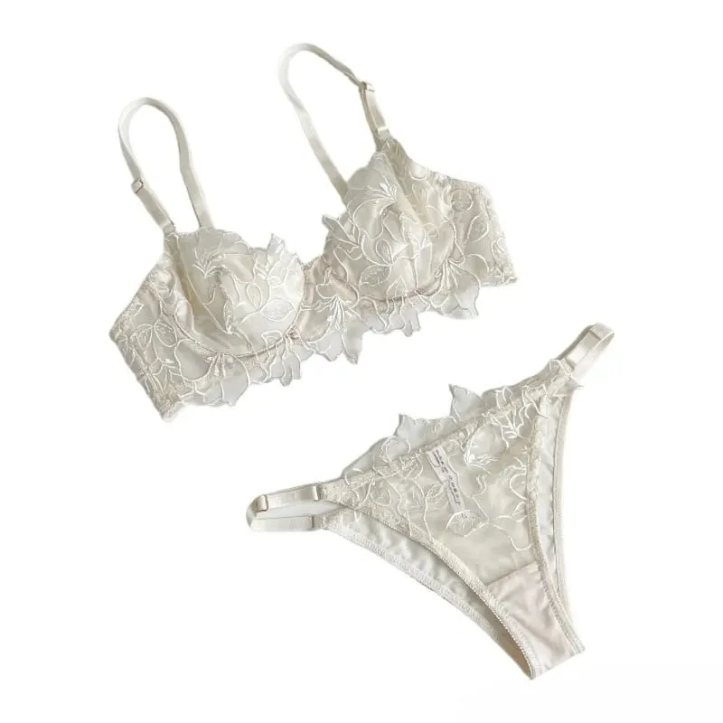 Bộ Áo Lót Đệm Ngực Nhỏ | Bộ đồ lót thêu ren & lưới có gọng mềm thoải mái Demi Cup Quần lót Tushy PP gợi cảm — image 5
