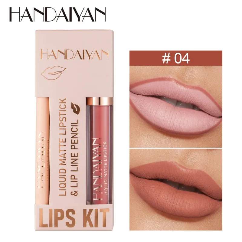 Women's 2-in-1 Lipstick Set with Lip Liner Waterproof Long-lasting Korean Makeup Matte Finish Cosmetics Kit Free Shipping