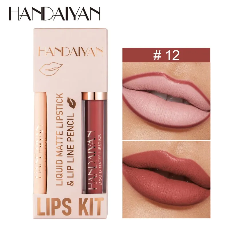 Women's 2-in-1 Lipstick Set with Lip Liner Waterproof Long-lasting Korean Makeup Matte Finish Cosmetics Kit Free Shipping