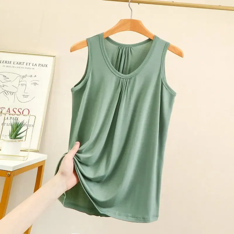 Large size Tank Tops Loose Folds Summer women Modal sleeveless Tshirts Solid color Homewear Top Bottoming Vest XL to 6XL