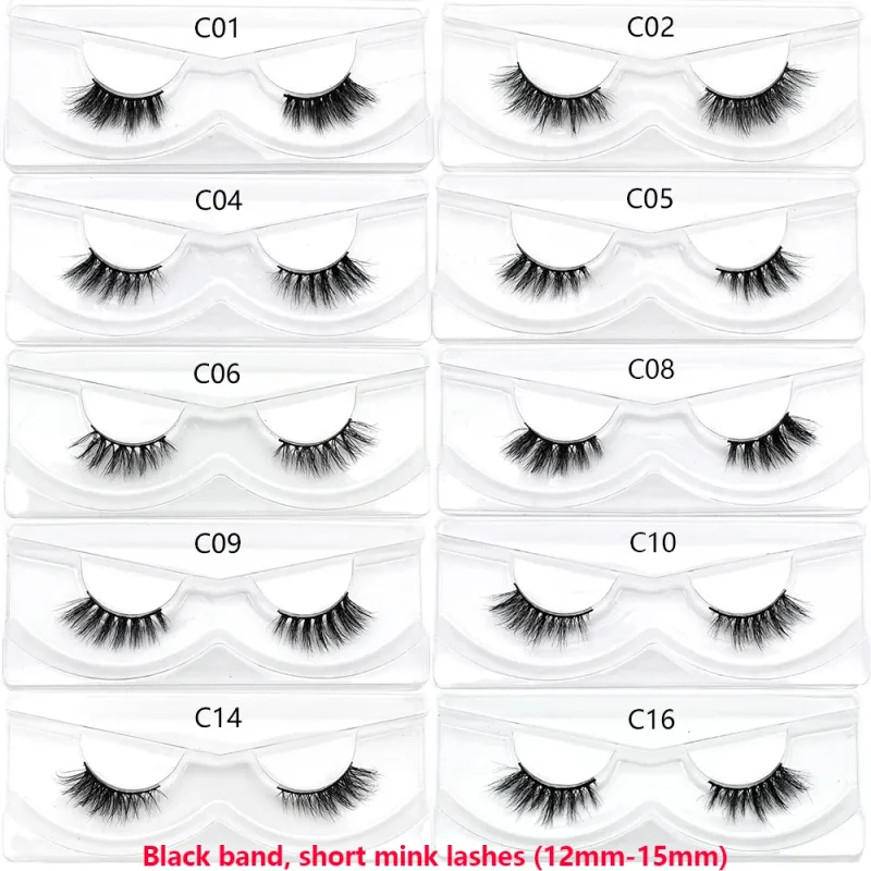 Demi-cils naturels 3D en vison, courts, duveteux, vaporeux, bande croisée, doux, Extension, maquillage — image 5