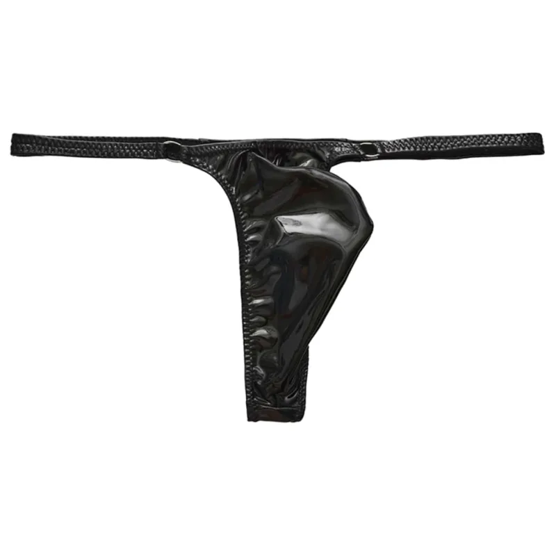 1pc Mannen Glanzend Lederen Taille Met Metalen Ring G-strings Thongs Gay Ardennen Pouch Lage Taille Rekbaar ondergoed Butt-Bloot Sexy — image 3