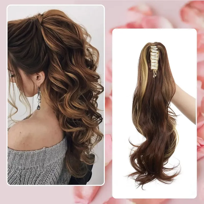 18" Ponytail Extension Synthetic Claw Clip in Hairpiece Curly Wavy Ponytail Hair Extensions Long Pony Tail Hairpiece for Women — image 9