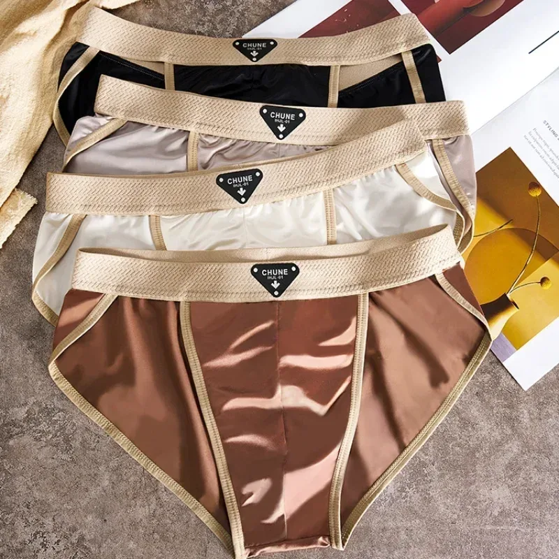 1/3PCS Men's Briefs Satin-like Ice Silk Briefs Summer Smooth Mens Underpants Breathable Quick Drying Panties Sexy U Pouch Briefs — image 8