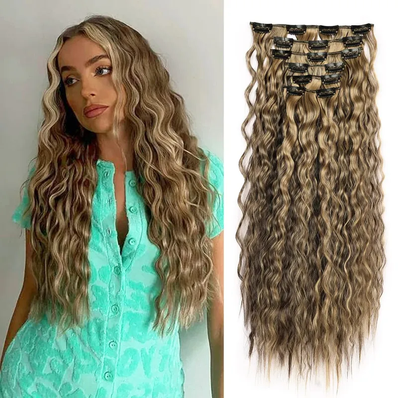 Synthetic Hair Extensions 6PCS Clip in Hair Extensions Long Straight hair extensions Natural Soft Synthetic Hairpieces for Women