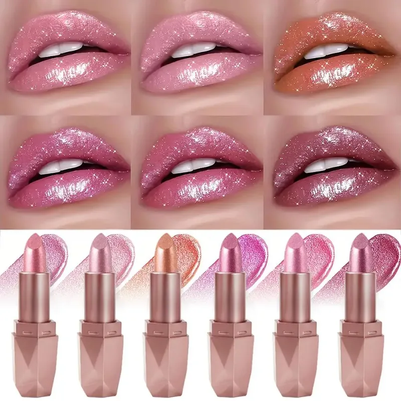 Diamond Glitter Lipstick Long Lasting Waterproof Moisturizing Highly Pigmented Metallic Shine Pearlescent Non Stick Cup Lipstick — image 5