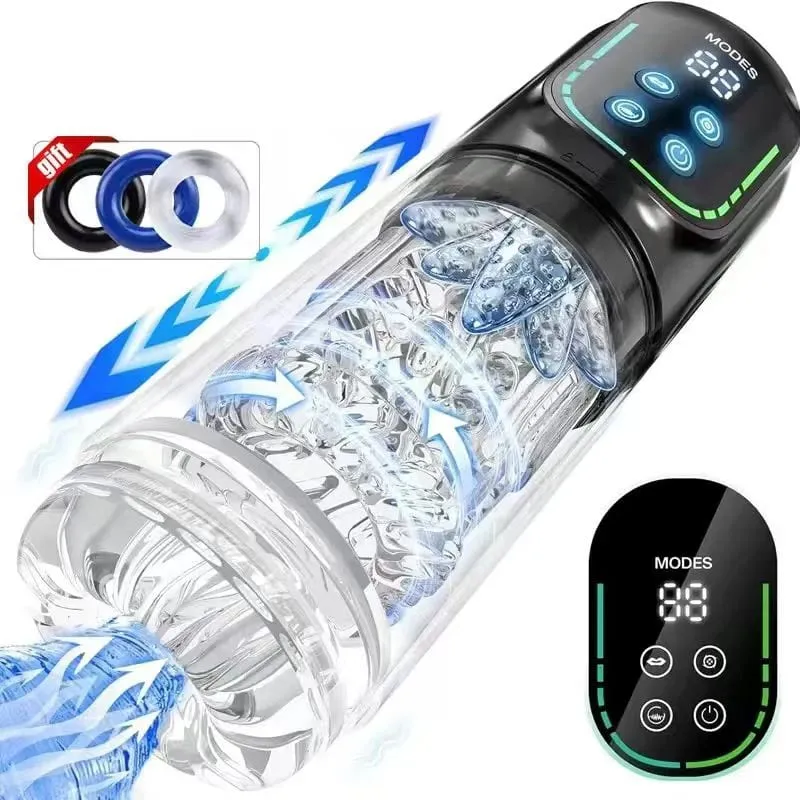 IPX7 LED Automatic Male Masturbator Cup 7 Rotating Licking Thusting Modes Pocket Pussy Stroker Blowjob Sex Toys For Men — image 1