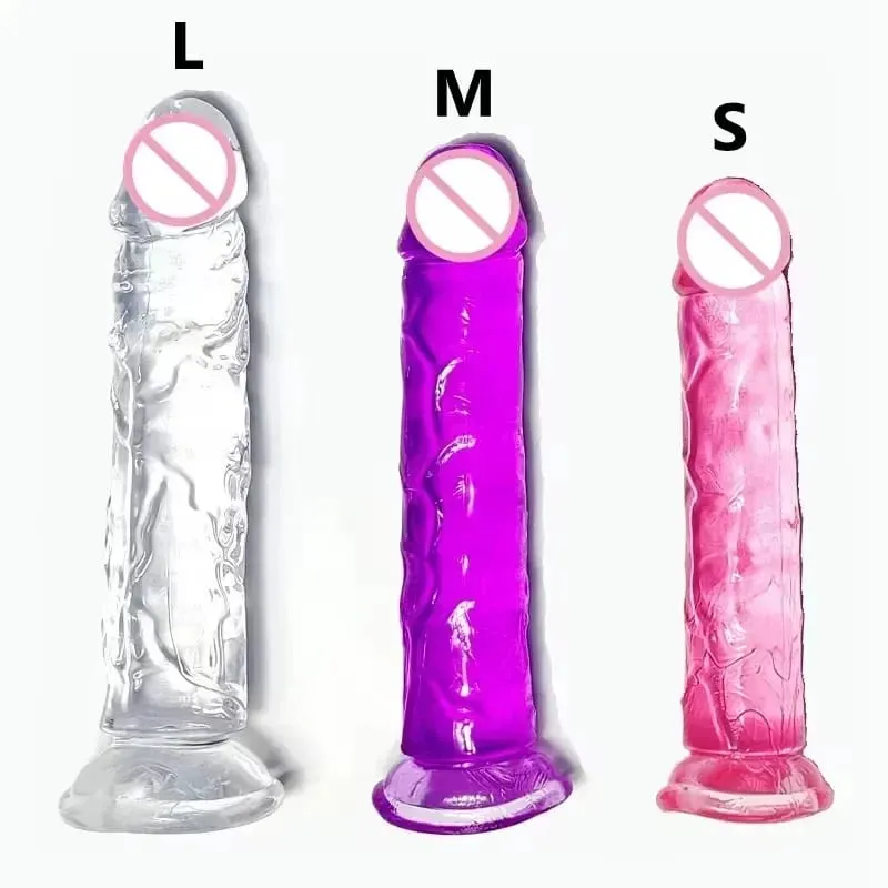 Cheap Women Erotic Anal 5 Colors Big Transparent Dildo Suction Cup Jelly Dick Sex Toys Soft Clitori Vaginal Masturbators Penis — image 3