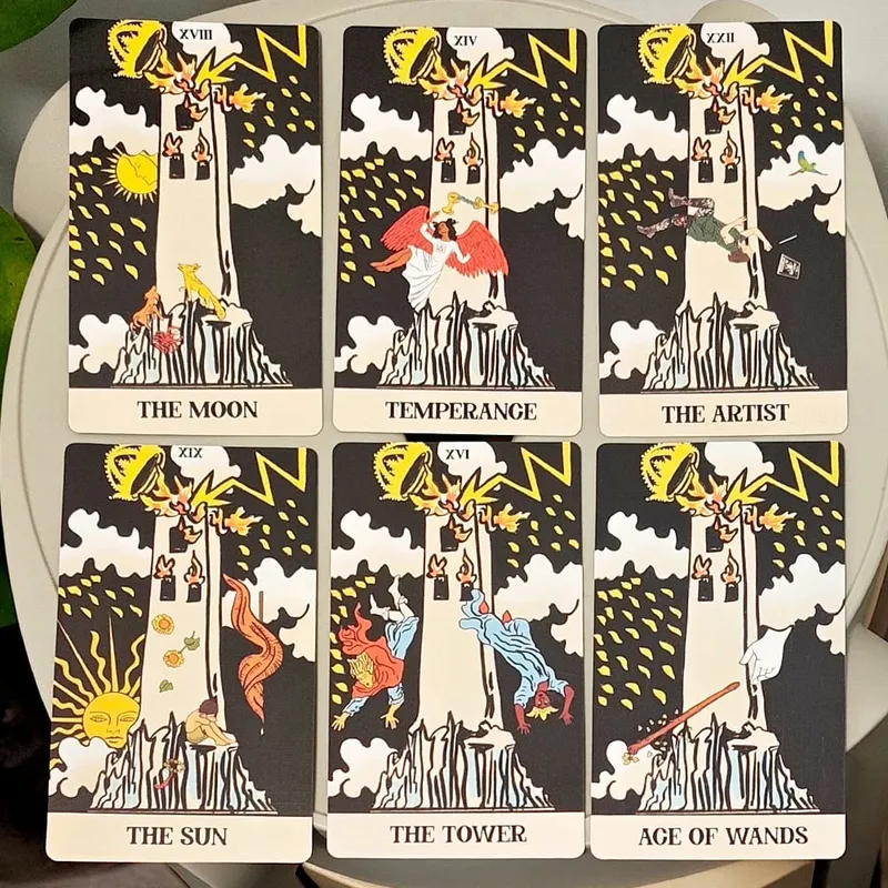 12*7 cm-es Tower Takeover Tarot Pakli merev dobozban Egyedi, 79 kártyás Tarot készlet átalakuláshoz és felszabaduláshoz, dupla dombornyomással — image 3