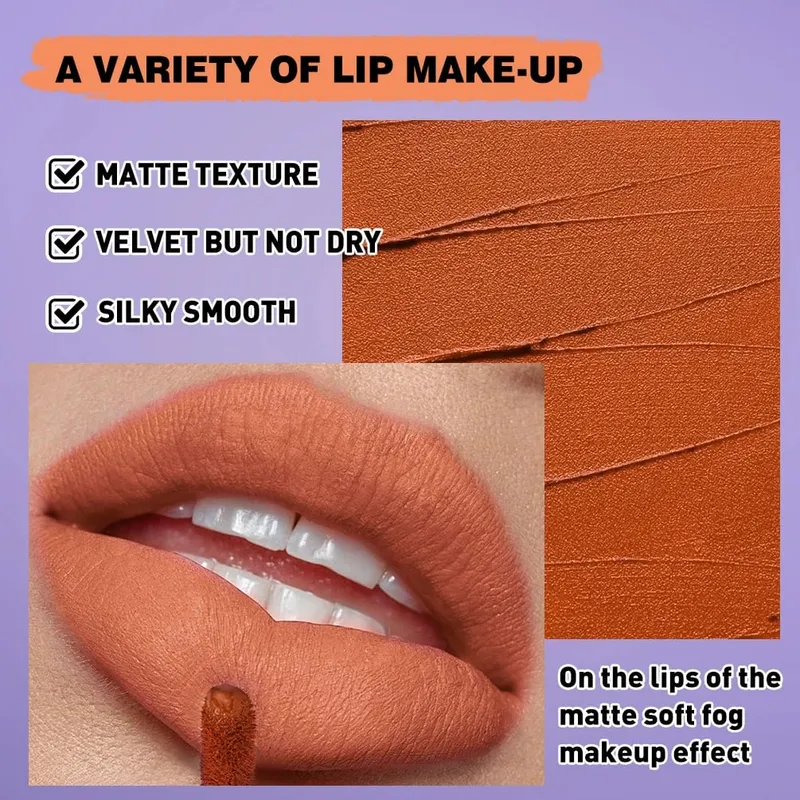 6Pcs/Set Waterproof Liquid Lipstick Sexy Halloween Lip Stick Matte Velvet Black Lipsticks Red Orange Lip Makeup Labiales