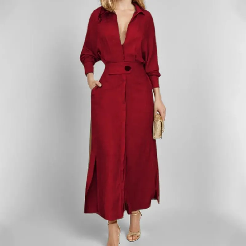 Women's Dress Autumn New Fashion Elegant Long Sleeve Leisure Solid Color V Neck Sexy Ladies Shirt Dresses Commuting Streetwear — image 10