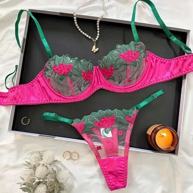 2-piece women's black comfortable lightweight semi transparent lingerie set Fancy Lingerie Floral Lace Bra Set Luxury Underwear — image 8