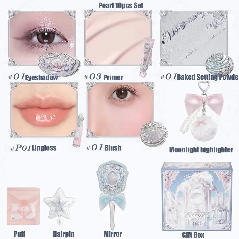 Flower Knows Make Up Sets Cosmetics Full Set Shells Pearl Eyeshadow Lip Gloss Blushes For Cheek Highlighter Gift Box Makeup Kit — image 8