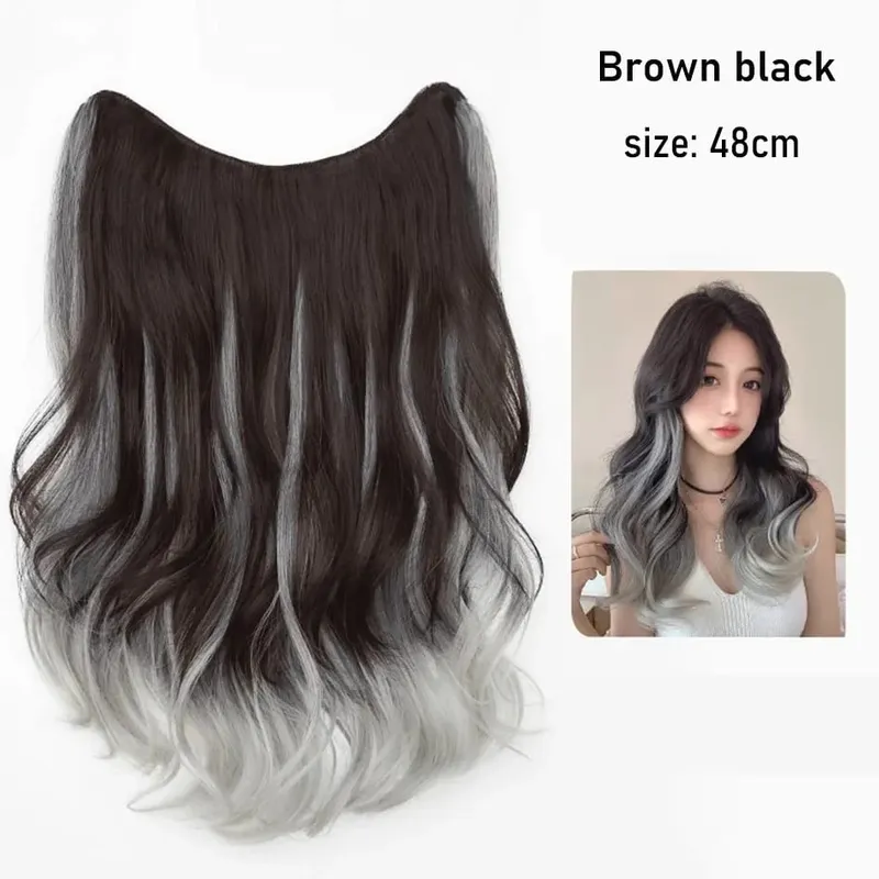 Synthetic 5 Clip 50cm Colored Hair Extensions Water Wave Wig Pink Wig Gray Wig Clip on Hair Extensions Christmas