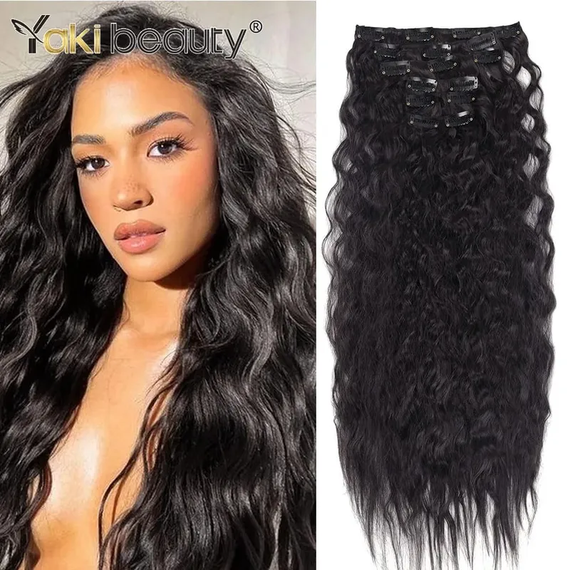 Synthetic Kinky Curly Clip-in Hair Extensions Super Long Water Wave Clip In Hair 160grams 4 Pcs Full Head Hair Pieces