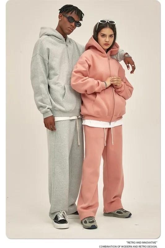 New Men Double Headed Zipper Fleece Hoodies Unisex Loose Basic Solid Warm Hooded Sweatshirts Coats For Winter HY0633 — image 22