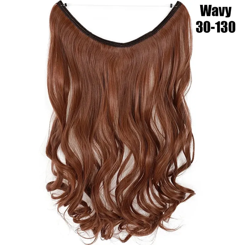 S-noilite 20Inch Synthetic Invisible Wire No Clips In Hair Extensions Fish Line Hairpieces Hair Extensions Fake Hair For Women