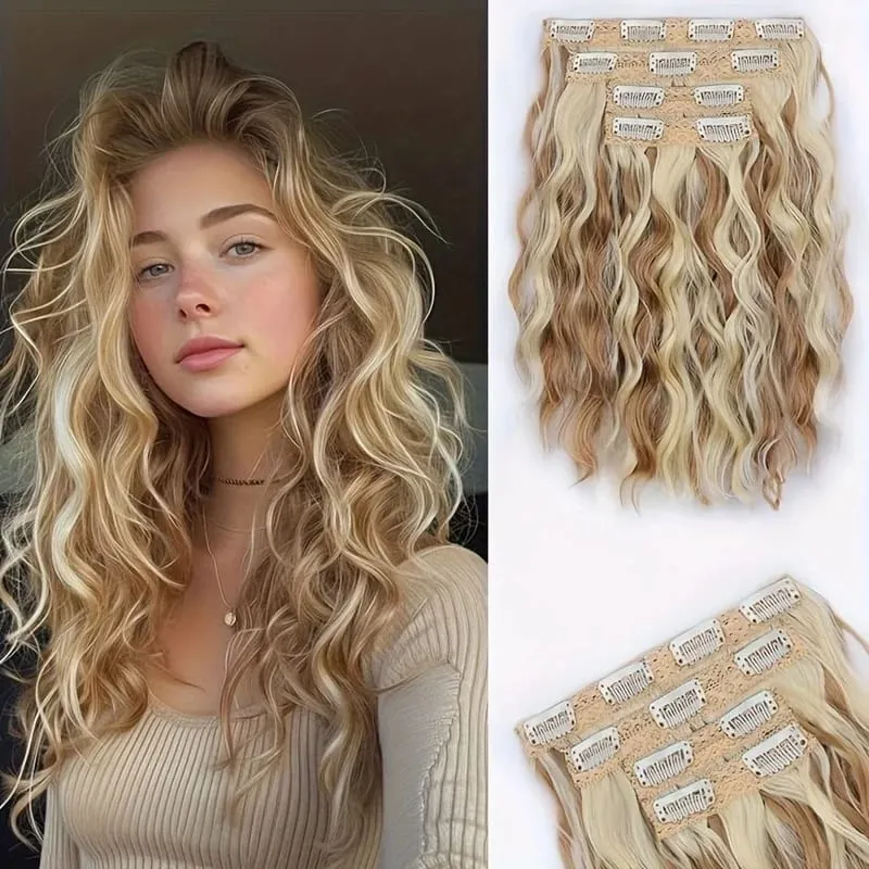 Synthetic Hair Extensions 6PCS Curly Clip In Hair Extensions 12" Short Curly Wavy Invisible Natural Soft Hairpieces for Women — image 2