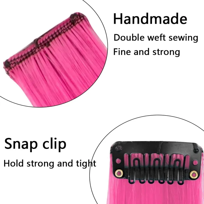 5Pcs Colored Hair Extensions Party Highlights Curly Wavy Hairpiece Clip In Synthetic Streak For Girls Women Halloween Wig — image 3
