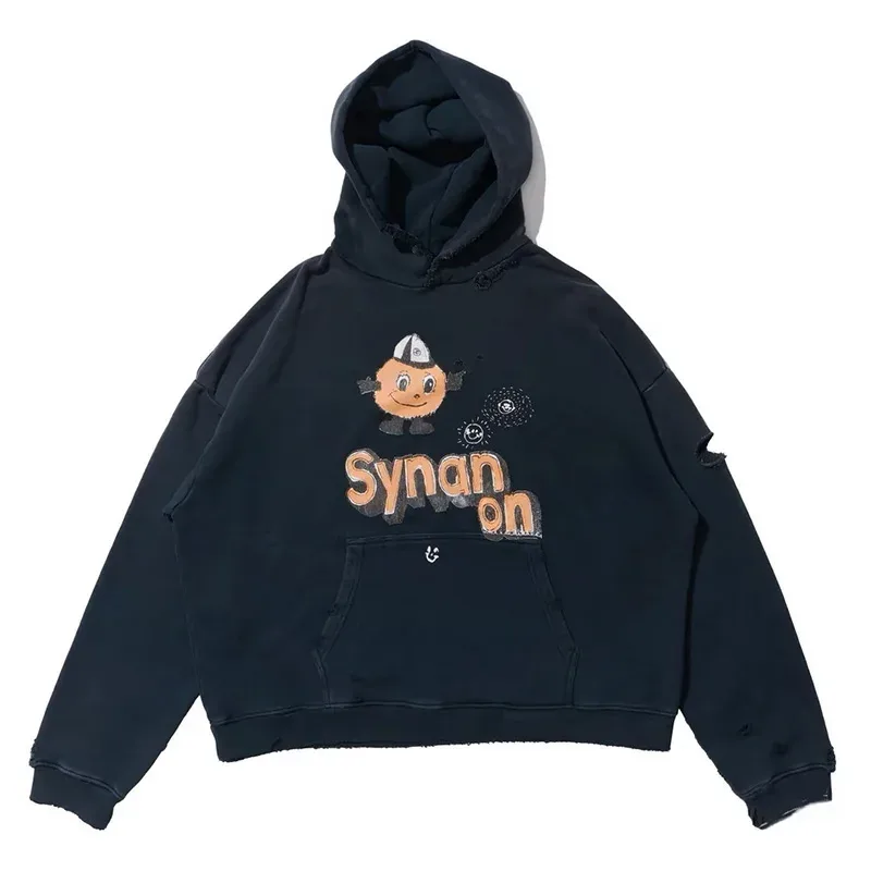 Nieuwe Oversize PALY Hoodies Heren Vrouw Gewassen Zwart Beschadigd Beste kwaliteit Casual Vintage Vest Zip Sweatshirts