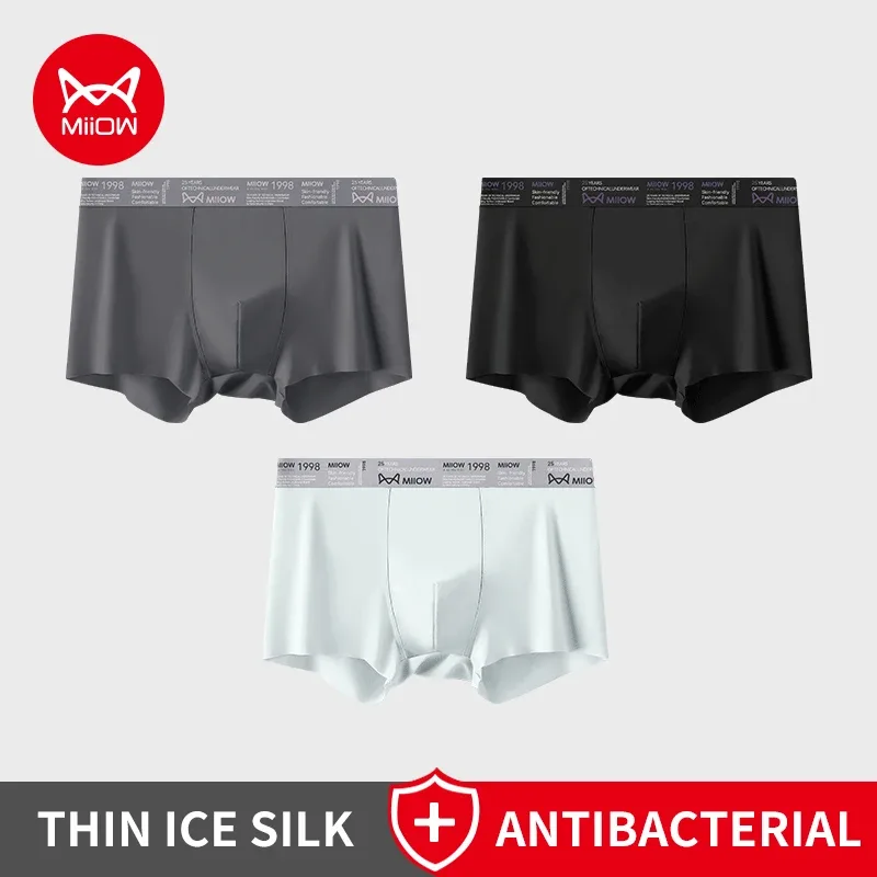 MiiOW 3Pcs Ice Silk Men Underwear Boxers Breathable Ultra-thin Mens Underpants Antibacterial Mens Panties Man Boxershorts Briefs — image 24