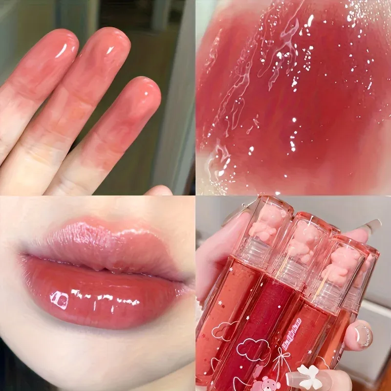 6 color lip glaze cute little bear mirror gloss jelly lips with sparkling light dew water long-lasting stain resistant trans — image 4