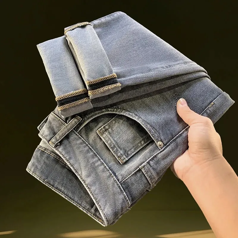 Jeans for men in spring and summer 2025 printed with small feet loose and casual stretch denim long pants