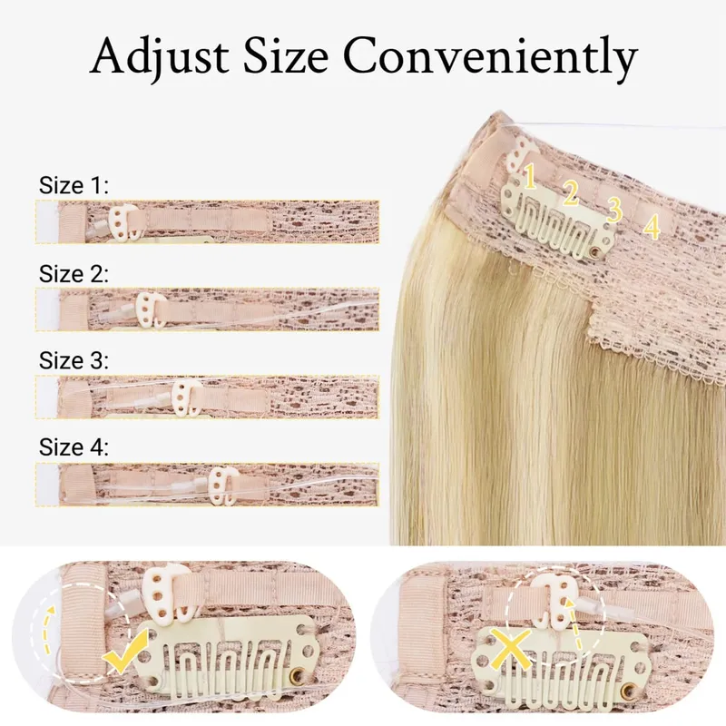 Sunmofavo Wire in Hair Extensions Human Hair Straight Fish Line Natural Fusion with 4 Clips Weft Hair Extensions For Women Daily