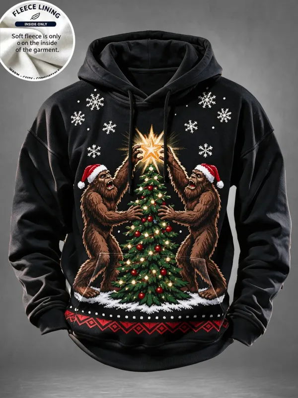 Men Fleece Lined Hoodie Angry Santa Chimney Print Pullover Hooded Sweatshirt Christmas Party Hoody — image 1