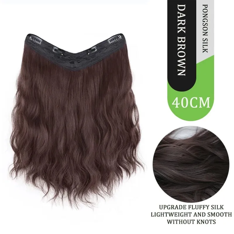 U Part Hair Extensions Synthetic Curly Wave Clips in Hair Extensions One Piece 3/4 Full Head Half Wig Straight Thick Hairpiece — image 10