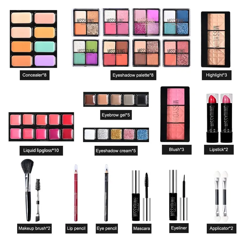 Makeup Set 76 Color Eye Shadow Palette Eyebrow Pencil Eyeliner Pen Mascara With Makeup Brushes Cosmetics Makeup Tool Box Gift