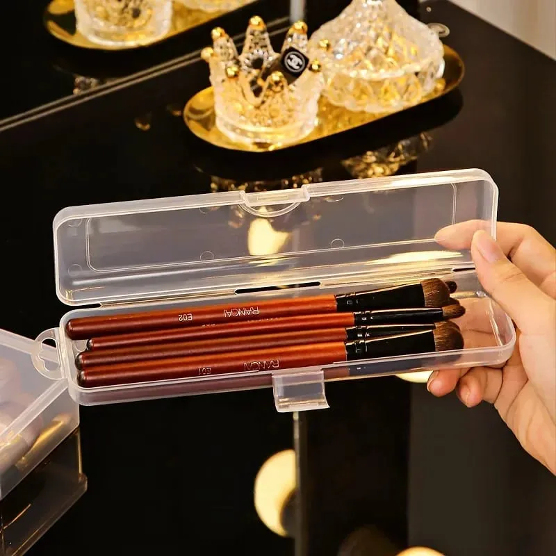 Portable Makeup Brush Organizer Eyebrow Pencil Tableware Chopsticks Transparent With Cover Storage Box Kitchen Accessories — image 4