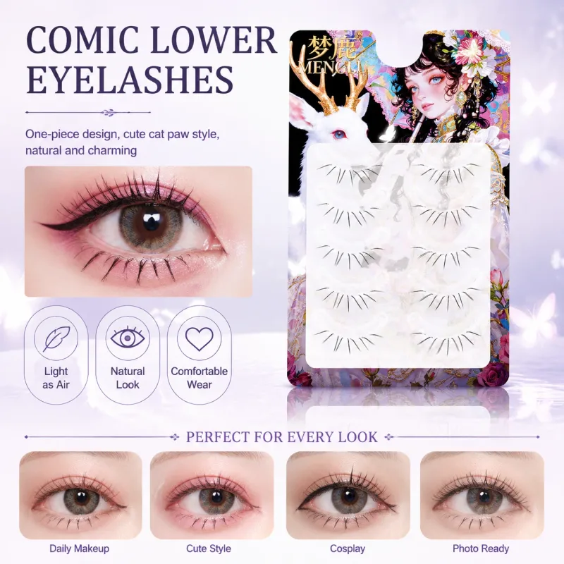 5pairs Manga Cat Paws Lower Fake Lashes Cute False Eyelashes For Party Makeup C Curl Synthetic Fiber Natural Look Eye Enhancer — image 2