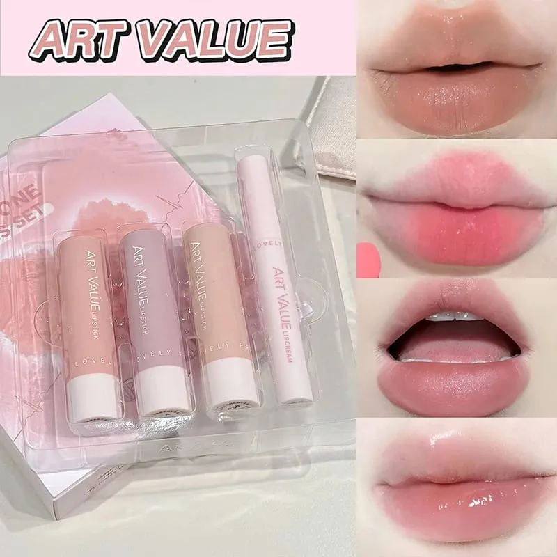 ART VALUE 4 PCS Lip Makeup Sets Include 3 Colors Velvet Matte Liquid Lipstick And 1 Lip Balm Oil Cosmetics Kits Lasting Lipgloss