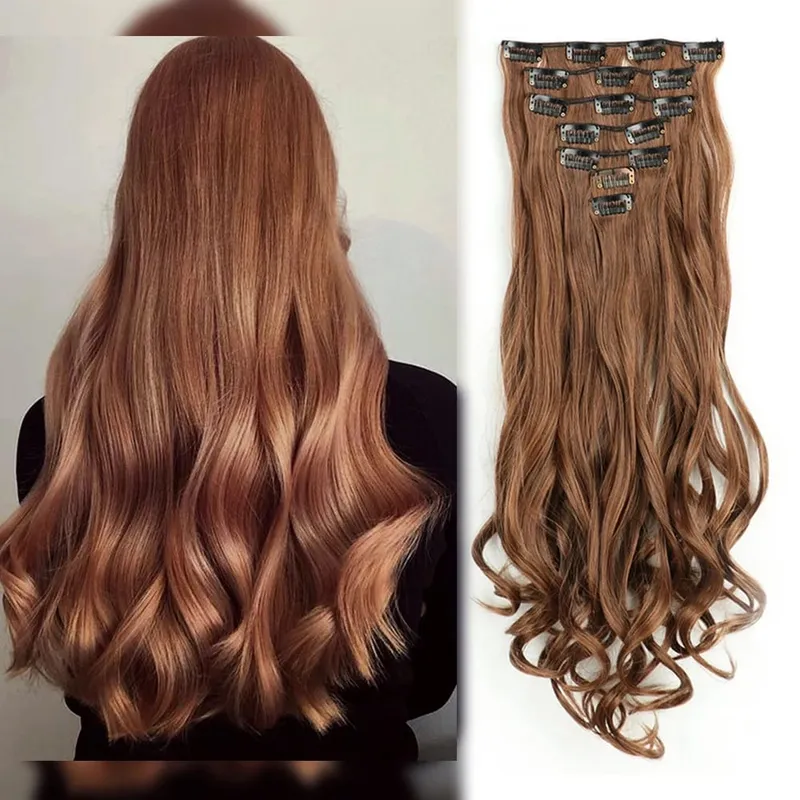 Clip In Hair Extensions 7PCS Full Head 22 Inch Long Curly Wavy Synthetic Hair Pieces Natural Wavy For Women Girls Hair — image 9