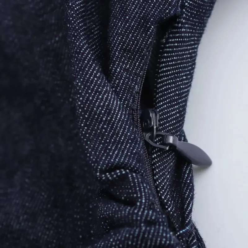 ETJ 2025 Spring New 1975 series denim MIDI dress with lapel side zipper fashion wrinkle waist slim elegant dress — image 5