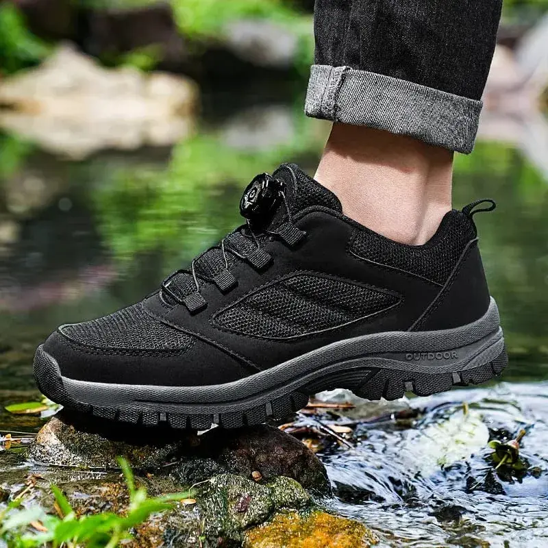 Male Sneakers Stylish Rotating Buckle Hiking Boots Solid Color Comfortable Non-slip Sporty Shoes Plus Size Men Shoes Leather — image 7