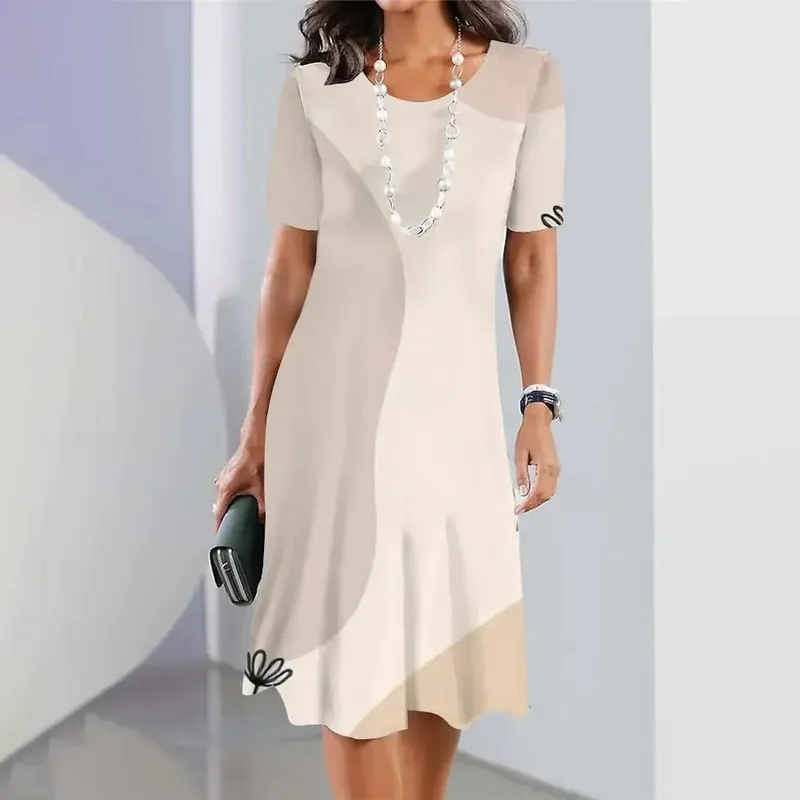 New Geometric Curve Graphic Print Women's Dresses Elegant Loose Short Sleeve O-Neck Summer Dresses Female Fashion Sundress — image 8