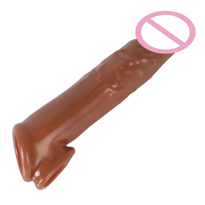 Male Delay Ejaculation Realistic Penis Condom Soft TPE Cock Enlarger 18CM Sex Shop Sex Toys for Men Penis Sleeve Extender