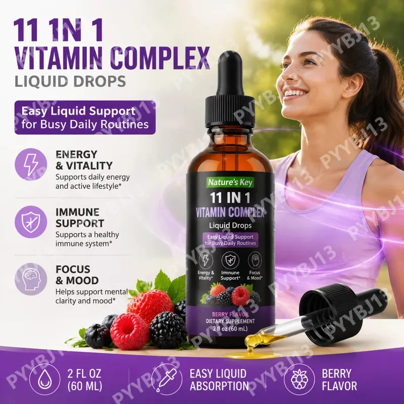 11 v 1 vitamín B komplex kapky 23000 mcg vitamín B perorální tekutý doplněk pro energetickou denní podporu zdraví 30 ml — image 1