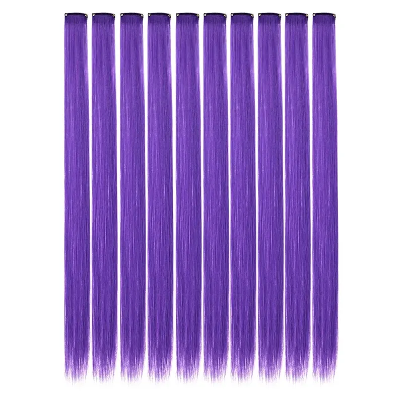 10PCS/Pack Colored Party Highlights Clip in Hair Extensions for Girls 22 Inches Omber colors Straight Hair Synthetic Hairpieces — image 18