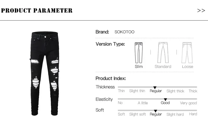 Men's White Pleated Patch Denim Jeans Streetwear High Stretch Denim Cotton Pants Ripped Skinny Tapered Black Trousers — image 7