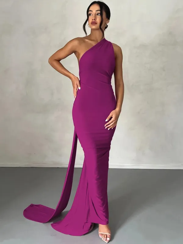 Hugcitar One Shoulder Rygløs justerbar tørklædeløkke Ruched Sexet Maxikjole 2025 Kvinder Elegant Y2K Streetwear Festival Outfit — image 16