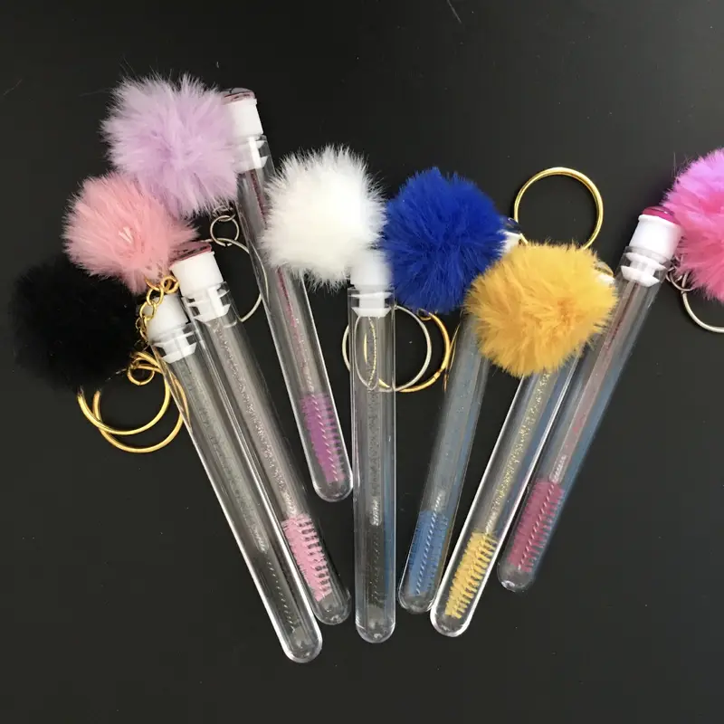 1pc Reusable Eyelash Brush with Key Ring Plush Ball Mascara Wand for Eyelash Extension Crystal Eyebrow Brush Make up Brushes — image 1