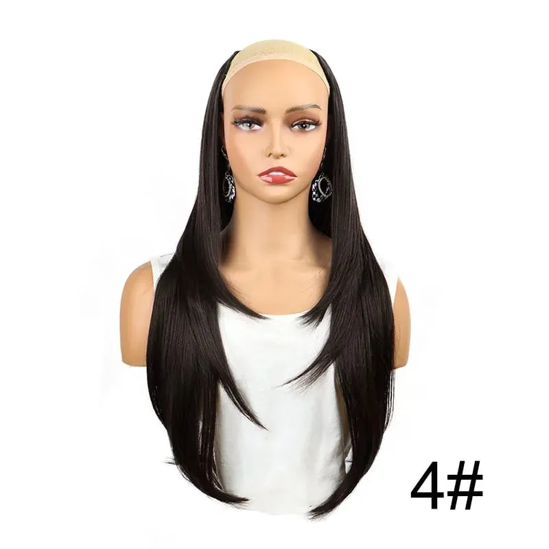 Synthetic 55cm V-shaped Layered 4 Clips Long Straight Hair Extension Natural Invisible Hairpiece Wig for Women — image 8