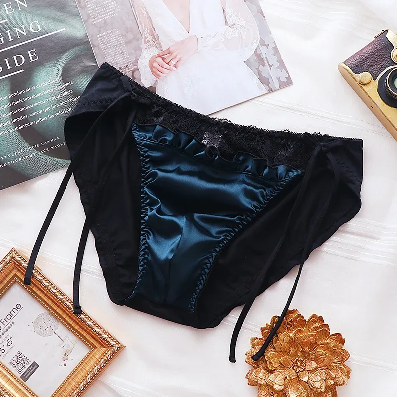 Men Briefs Silk Sexy Soft Briefs Lace T Panties Pure Color Comfortable Breathable Gay Underwear Male Underpants Intimates — image 8