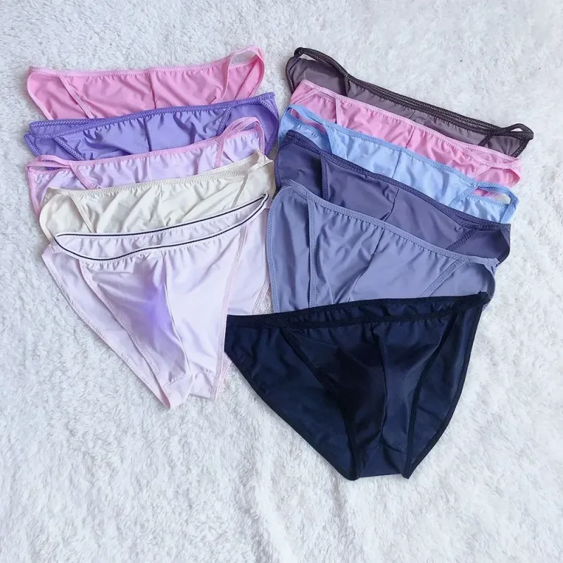New Men Erotic Breathable Soft Ice Silk Baggy Sheer Bulge Pouch Bikini Thongs Briefs Underpants Solid Men's Underwear Thongs — image 15